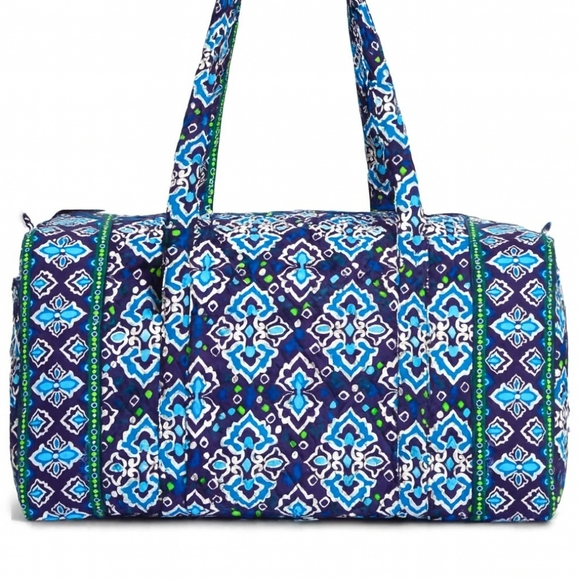 Retired Vera Bradley Blue Ink Large Duffel Weekender Bag Luggage - Picture 2 of 11